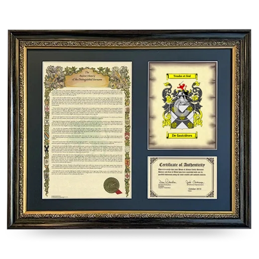 De fautrières Framed Surname History and Coat of Arms- Heirloom